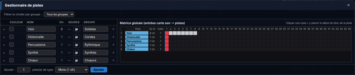 Le gestionnaire de pistes